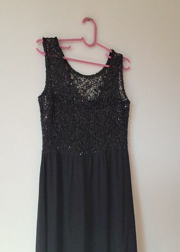 Siyah Payetli V Yaka Midi Abiye Elbise - Görsel 3