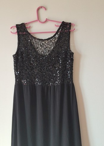 Siyah Payetli V Yaka Midi Abiye Elbise - Görsel 4