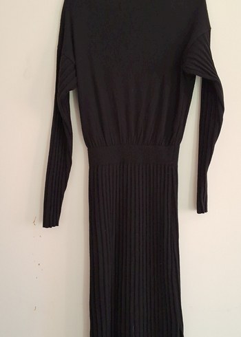 Siyah V Yakalı Uzun Triko Elbise - Görsel 6