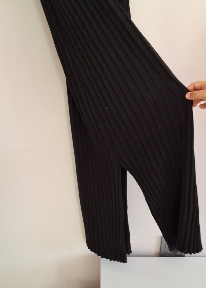 Siyah V Yakalı Uzun Triko Elbise - Görsel 5