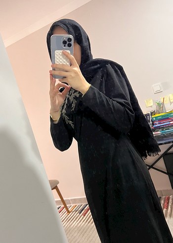 Nakışlı Siyah Uzun Kollu Tesettür Elbise - Görsel 2