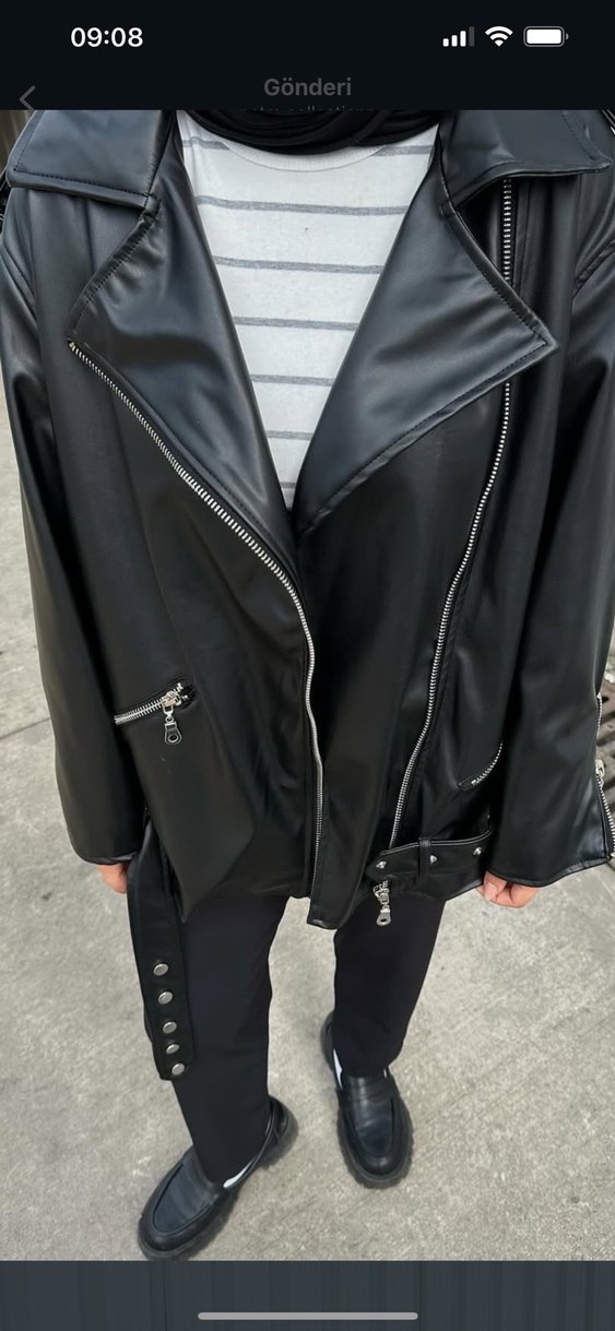 Siyah Deri Biker Ceket - Görsel 2