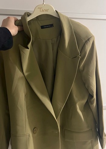 Kadın Haki Düğmeli Midi Blazer Ceket - Görsel 2