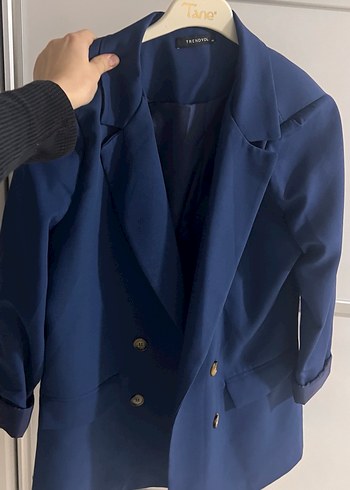 Kadın Lacivert Düğmeli Midi Blazer - Görsel 2