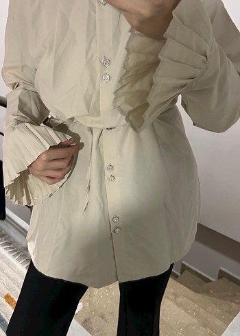 Bej Pileli Gömlek - Görsel 2