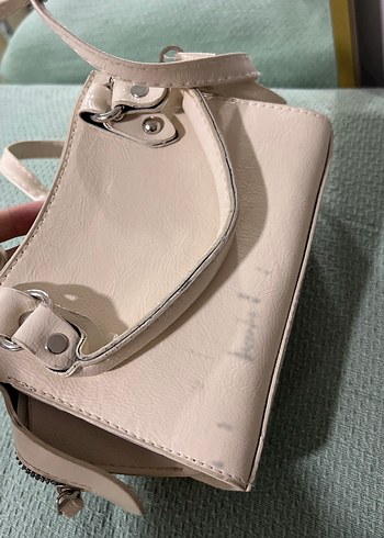 Beyaz Deri Fermuarlı Kadın Çanta - Görsel 2