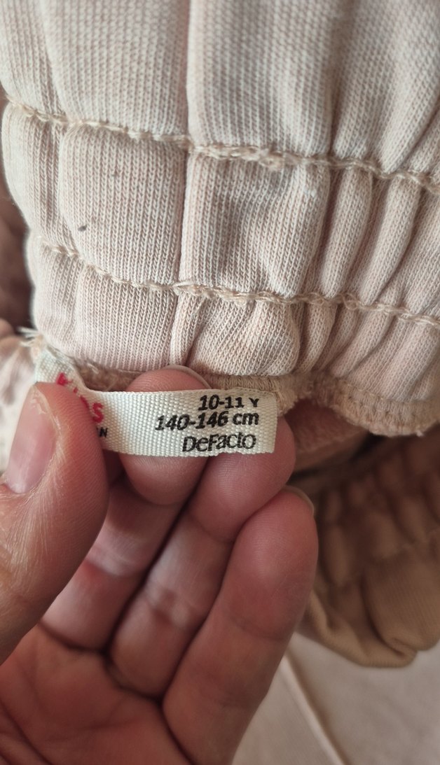 Kızlar için Bej Rahat Keten Eşofman Altı - Görsel 3