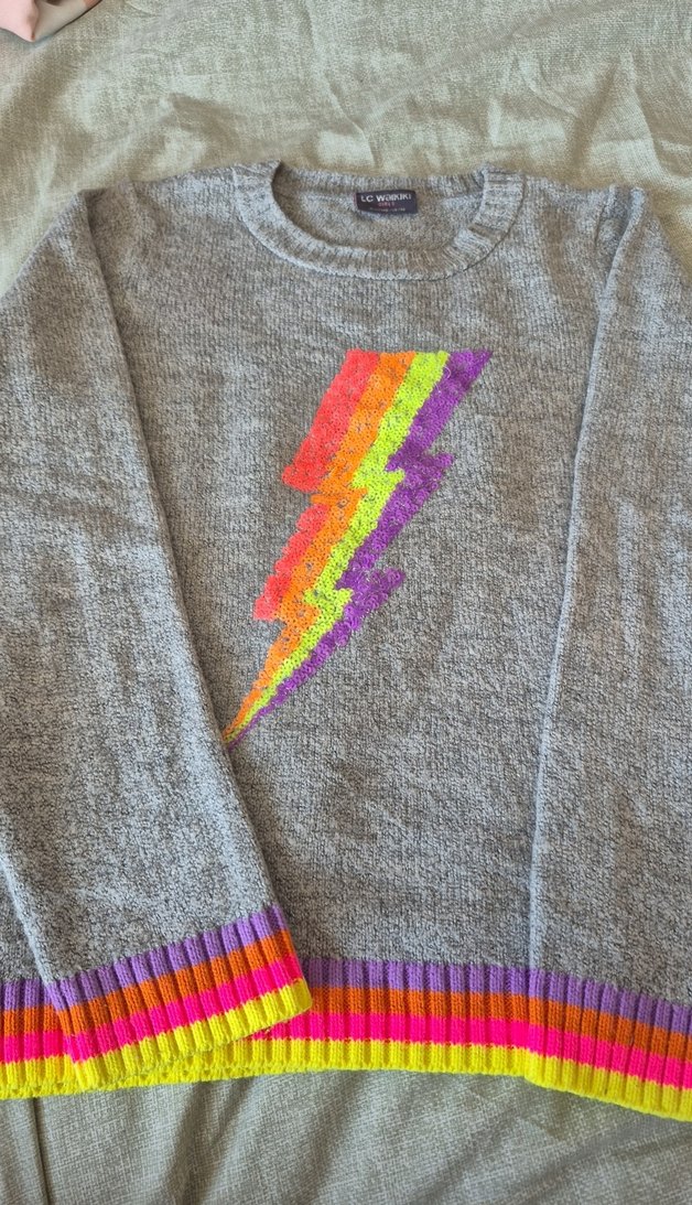 Gri Uzun Kollu Örgü Kız Çocuk Kazak - Görsel 3