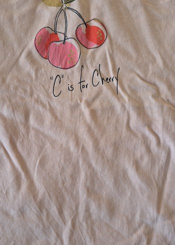 Kız Çocuk Pembe Kiraz Baskılı Kısa Kollu Tişört - Görsel 2