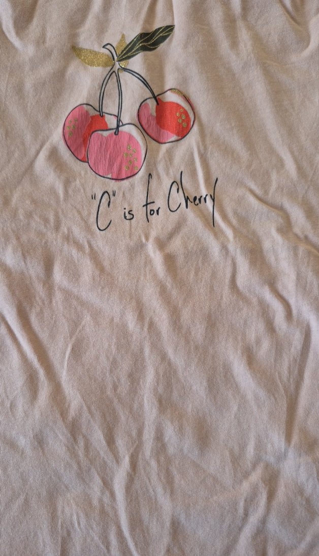 Kız Çocuk Pembe Kiraz Baskılı Kısa Kollu Tişört - Görsel 2