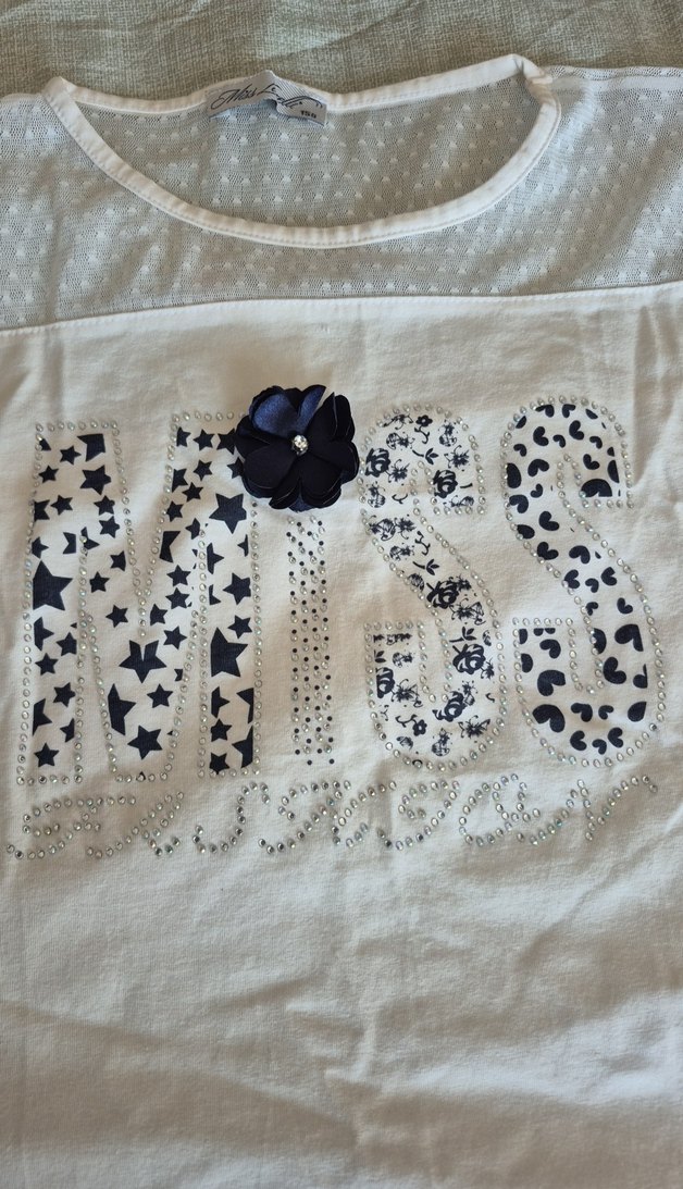 Kız Çocuk Beyaz Pamuklu Kısa Kollu Tişört - Görsel 2