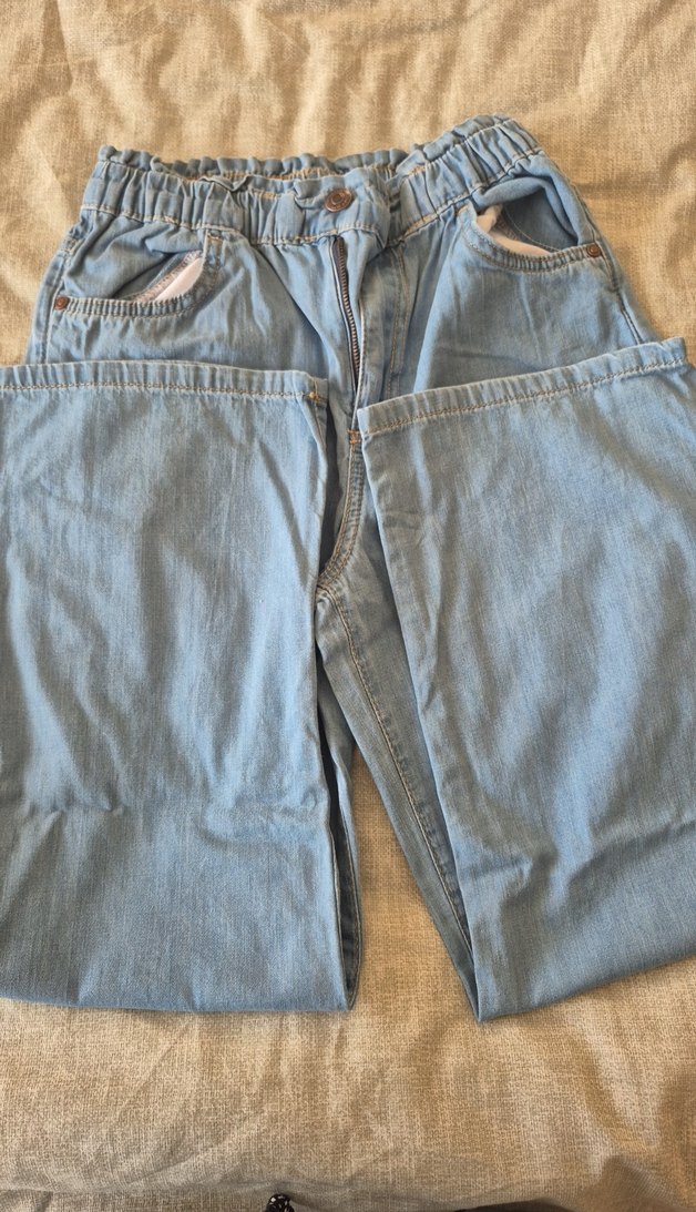 Kız çocuk mavi Bol Kesim Kot Pantolon - Görsel 3