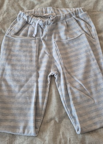 Kız Çocuk Gri Mavi Bol Kesim Yırtık Detaylı Yazlık Pantolon - Görsel 4