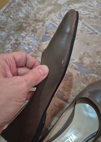 Kahverengi Deri Kadın Dolgu Topuklu Babet - Görsel 3