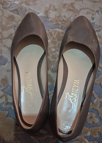 Kahverengi Deri Kadın Dolgu Topuklu Babet - Görsel 4