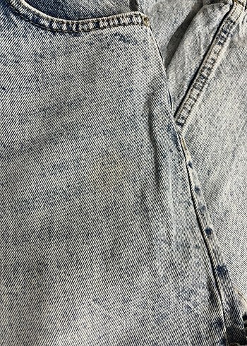 gri-acik mavi karisik renkli Bel Detaylı Rahat Kesim Kadın Jean - Görsel 3