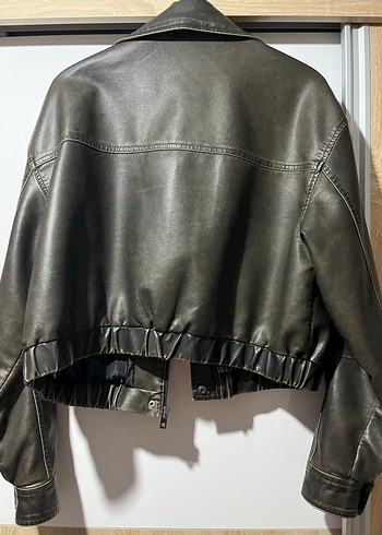 Kahverengi Deri Biker Ceket - Görsel 3