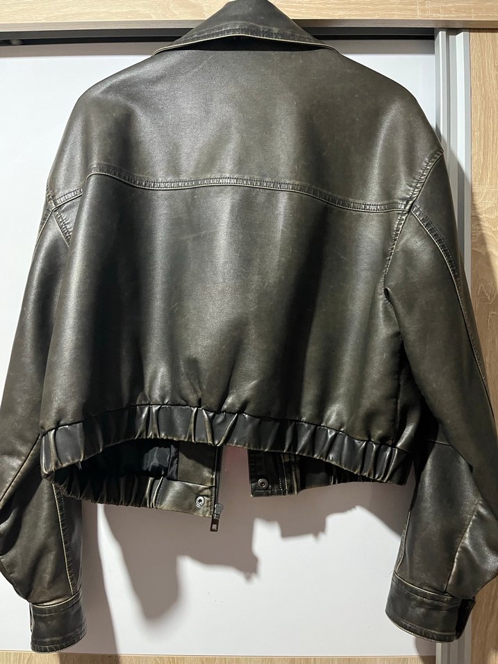 Kahverengi Deri Biker Ceket - Görsel 3