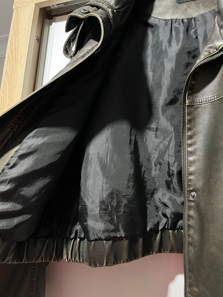 Kahverengi Deri Biker Ceket - Görsel 2