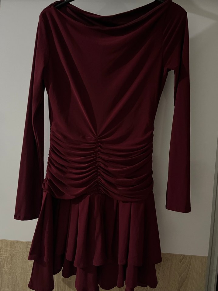 Bordo Drapeli Midi Kadın Abiye Elbise - Görsel 2