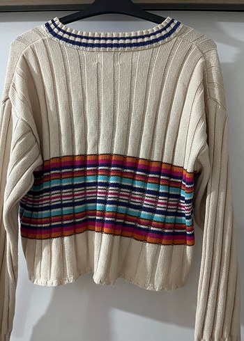Çizgili Bohem Kadın Triko Kazak - Görsel 2