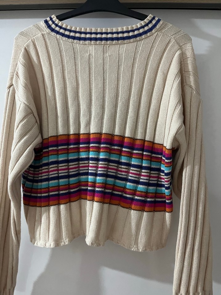 Çizgili Bohem Kadın Triko Kazak - Görsel 2