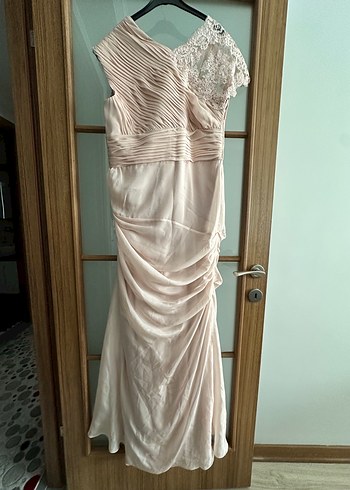 Drapeli Pudra Uzun Abiye Elbise - Görsel 5