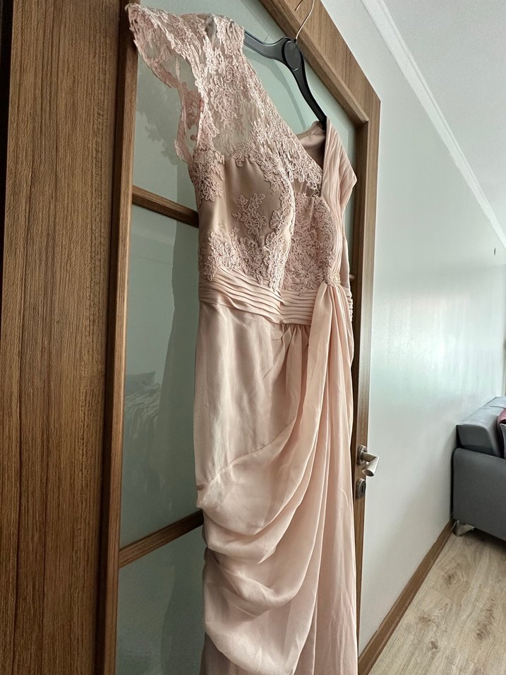 Drapeli Pudra Uzun Abiye Elbise - Görsel 2