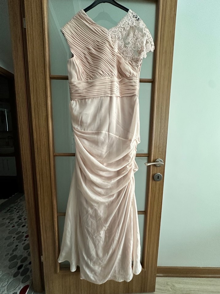 Drapeli Pudra Uzun Abiye Elbise - Görsel 5