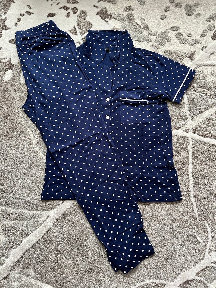 Kadın Pijama Takımı Lacivert Puantiyeli Kısa Kollu - Görsel 2