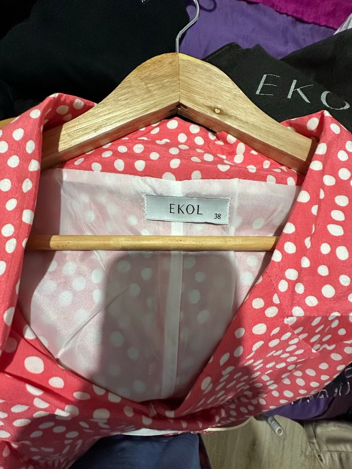 Ekol Puantiyeli Beyaz Kemerli  Astarlı Vintage Midi Elbise - Görsel 3