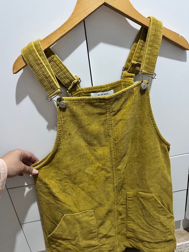 DİLVİN Sarı Süet Askılı Mini Salopet - Görsel 2