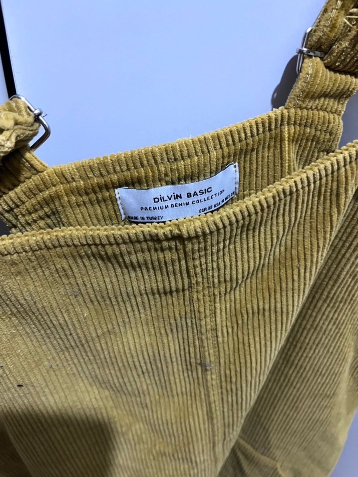 DİLVİN Sarı Süet Askılı Mini Salopet - Görsel 4