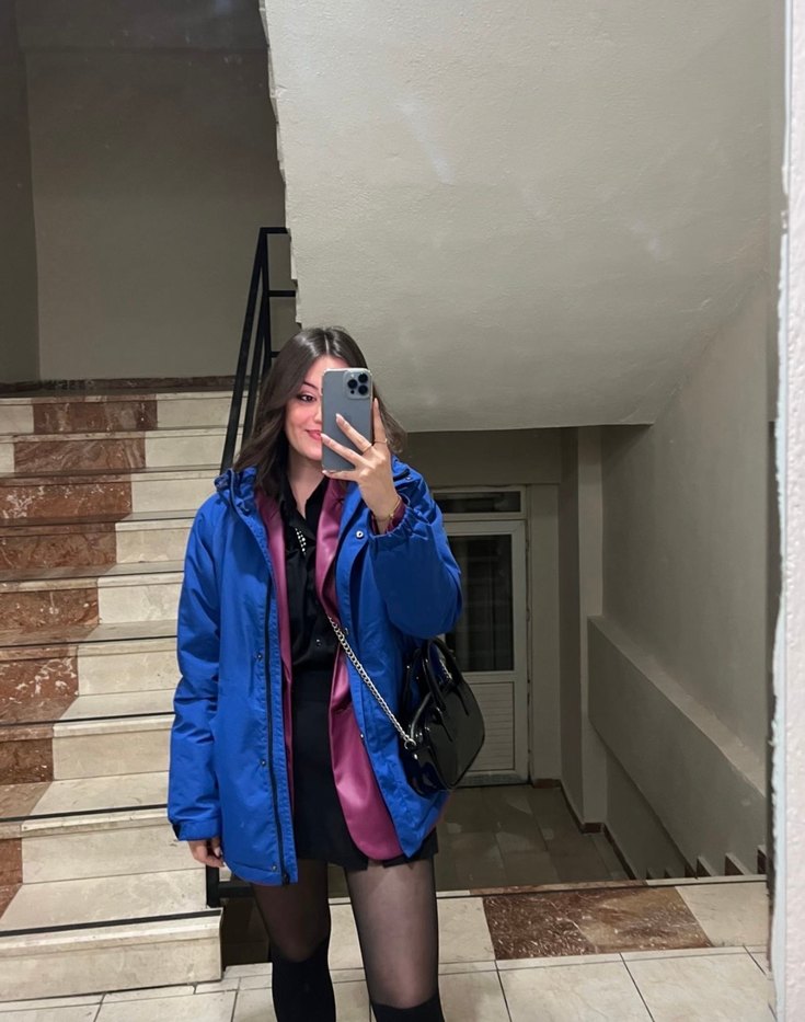 Mavi kadın mont - Görsel 4