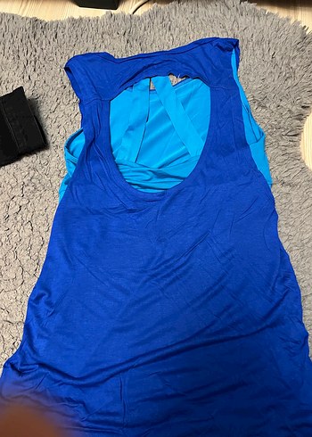 Mavi Baskılı Kadın Atlet, Rahat Kesim - Görsel 2