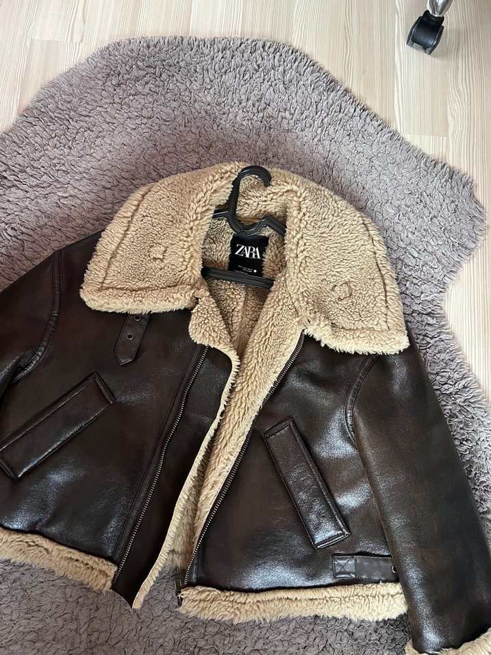 Kürklü Kahverengi Deri Kadın Ceket - Görsel 2