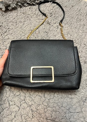 Zincir Detaylı Siyah Deri Kadın Çanta - Görsel 2