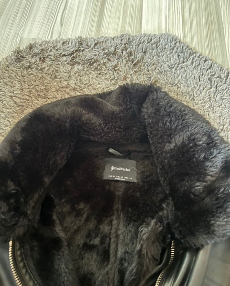 Kürk Detaylı Siyah Deri Kadın Ceket - Görsel 2