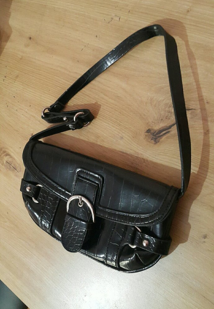 Kemer Tokalı Siyah Yılan Desenli Deri Kadın Çanta - Görsel 3