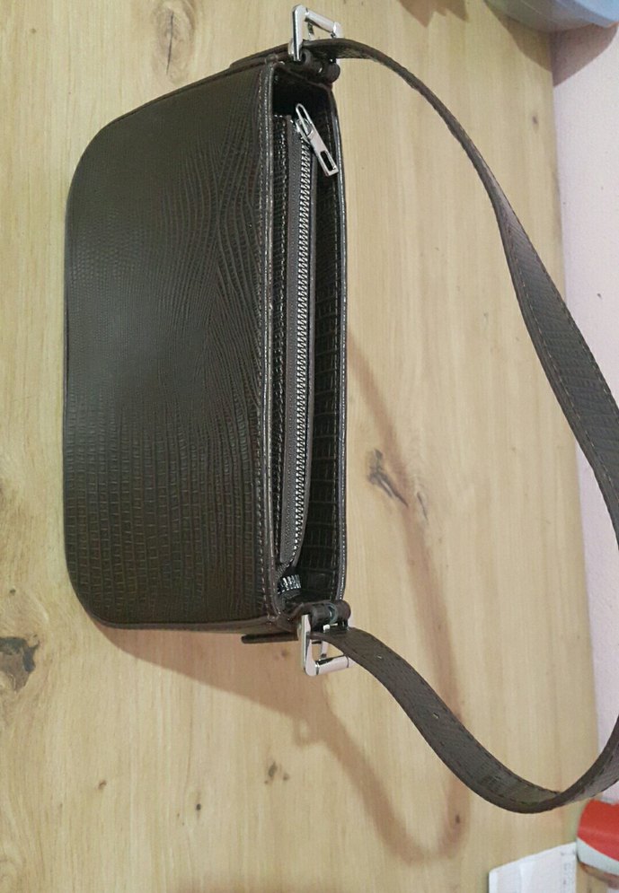 Kahverengi Deri Yılan Desenli Kadın Çanta - Görsel 3