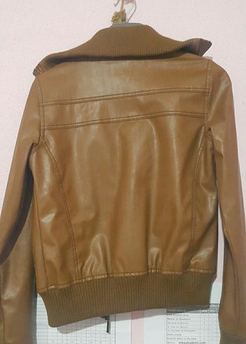 Kadın Kahverenkli Deri Fermuarlı Ceket - Görsel 2