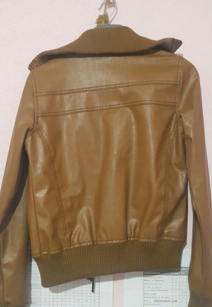 Kadın Kahverenkli Deri Fermuarlı Ceket - Görsel 2