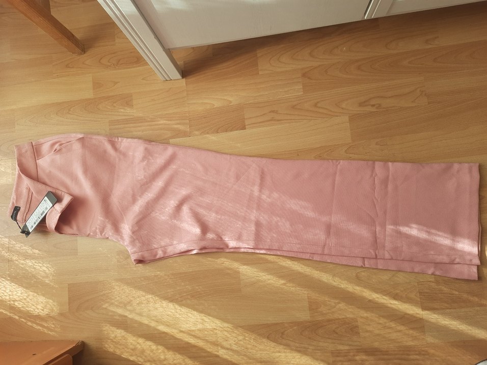 Pembe Pilili Kadın Parlak Kumaş Pantolon - Görsel 4