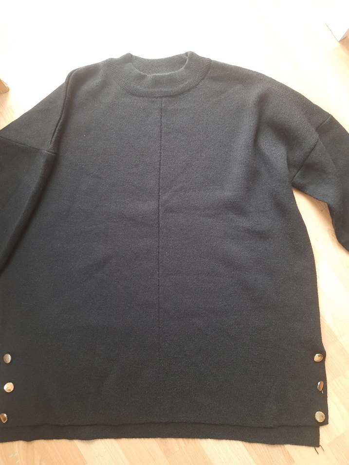 Düğmeli Siyah Kadın Sweatshirt - Görsel 4