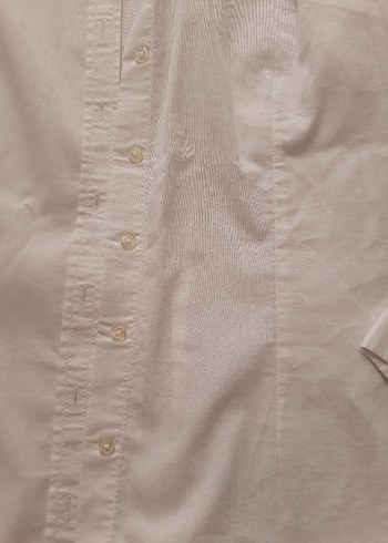 Düğmeli Beyaz Kadın Keten Gömlek - Görsel 6