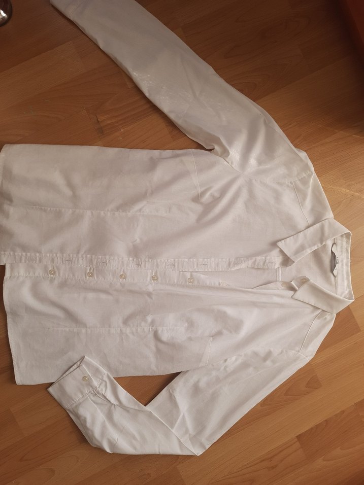 Düğmeli Beyaz Kadın Keten Gömlek - Görsel 3