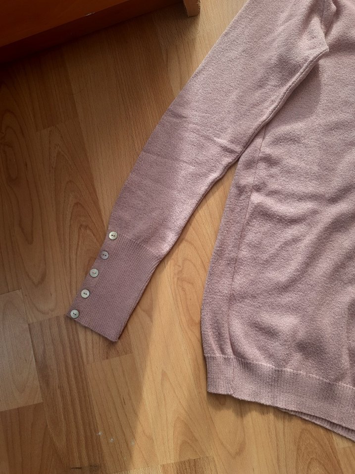 Kadın Gri Keten Uzun Kollu Bisiklet Yaka Kazak - Görsel 2