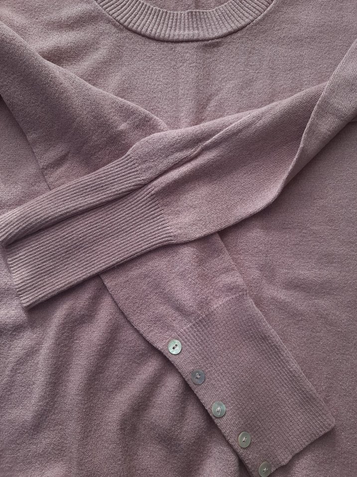 Kadın Gri Keten Uzun Kollu Bisiklet Yaka Kazak - Görsel 3