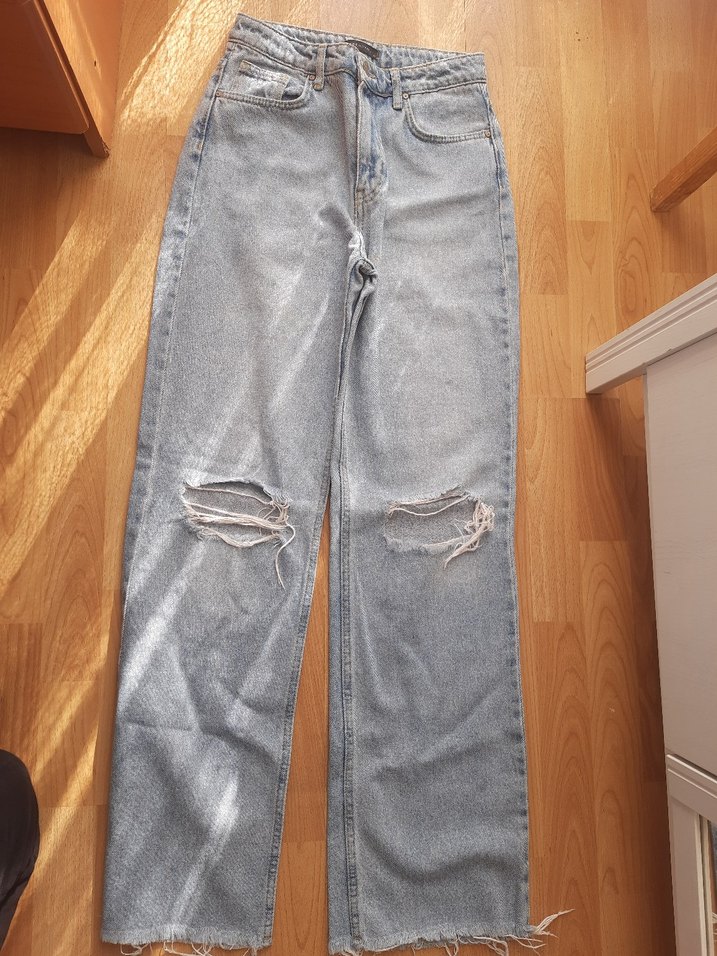 Gri Loose Fit Midi Denim Kadın Jean - Görsel 3