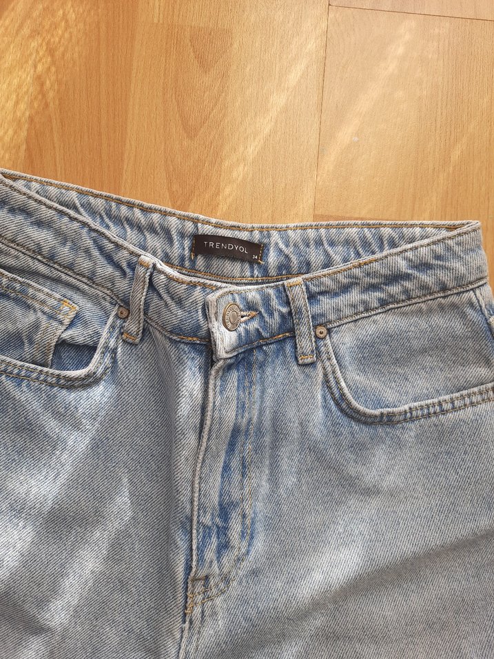 Gri Loose Fit Midi Denim Kadın Jean - Görsel 5